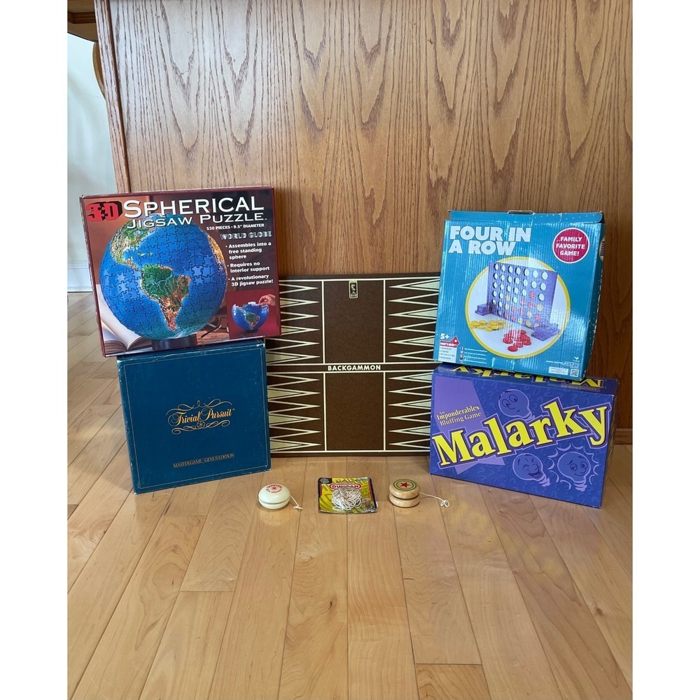 Family Board Game Lot Trivial Pursuit Malarky Four In A Row 3D Puzzle Yo-Yos